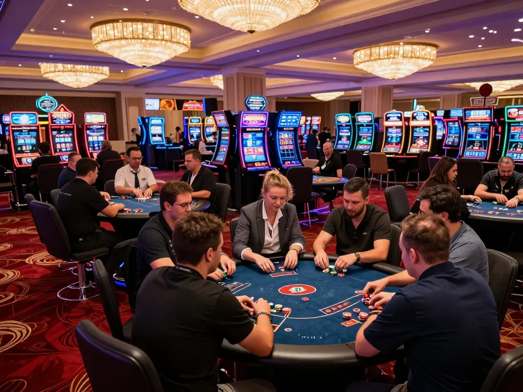 Participants strategically placing bets in high-stakes games at okwin68 casino, showcasing a vibrant gambling atmosphere.