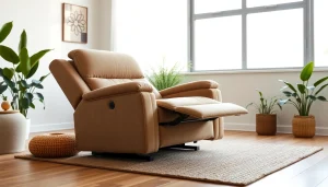 Relaxed setting with a power lift recliner bathed in natural light, showcasing its design and comfort.