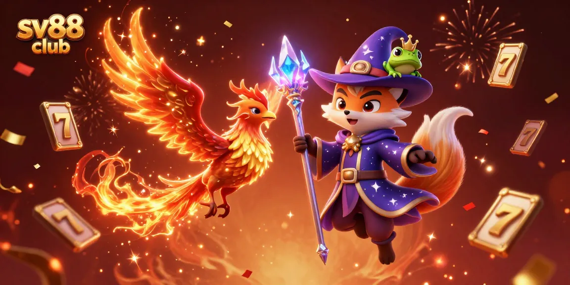Experience the excitement of sv88 club with dynamic slot reels and mystical characters in a vibrant casino illustration.
